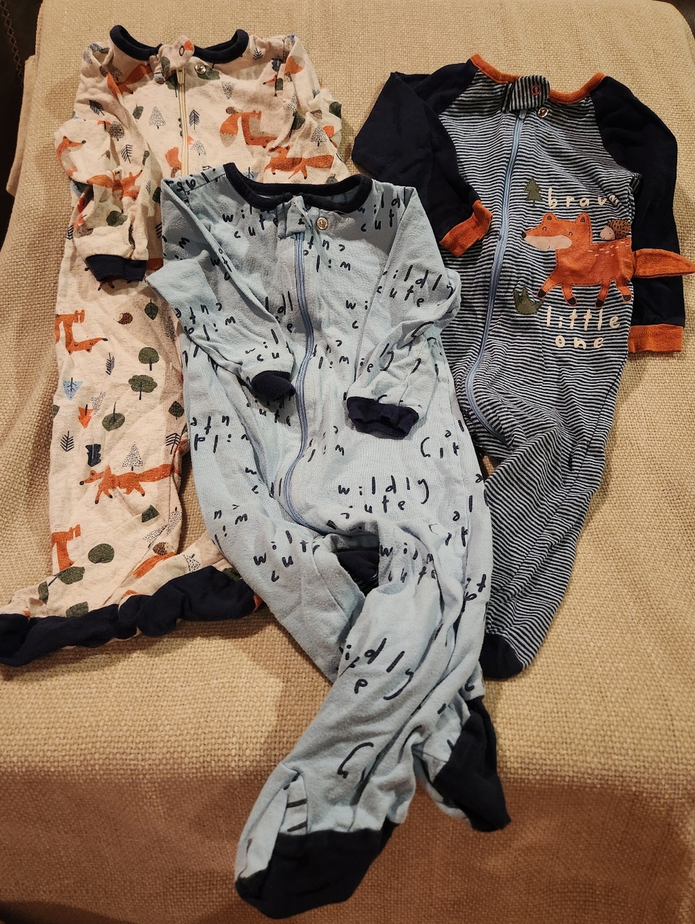 3-Piece Baby Sleepwear Set with Fox Prints - Blue, Navy, Cream